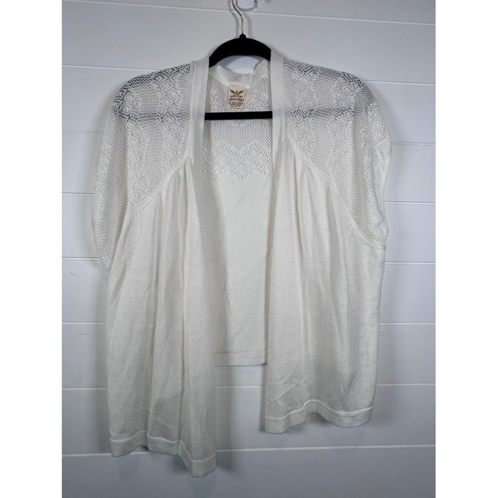 Faded Glory White Crochet Knit Open Front Cardigan Cover Up Top 3X‎ Plus Size